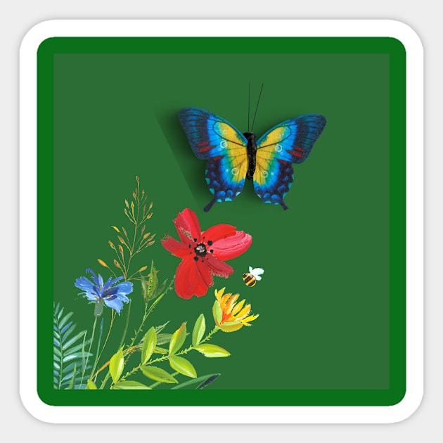 Spring Flowers, Honeybee & Butterfly Sticker by livmilano